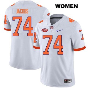 Women's Brayden Jacobs White Clemson Tigers #74 Stitched College Football Jersey 132983-214