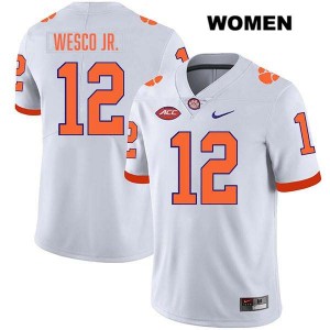 Women's Bryant Wesco Jr. White Clemson Tigers #12 Stitched College Football Jersey 564642-943