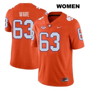 Women's Easton Ware Orange Clemson Tigers #63 Stitched College Football Jersey 335471-748