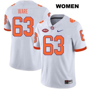 Women's Easton Ware White Clemson Tigers #63 Stitched College Football Jersey 417910-510