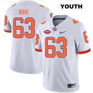 Youth Easton Ware White Clemson Tigers #63 Stitched College Football Jersey 446940-299