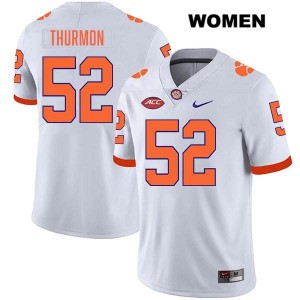 Women's Elyjah Thurmon White Clemson Tigers #52 Stitched College Football Jersey 500068-805