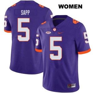 Women's Josh Sapp Purple Clemson Tigers #5 Stitched College Football Jersey 660384-285