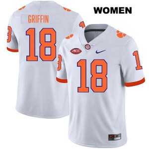 Women's Kylon Griffin White Clemson Tigers #18 Stitched College Football Jersey 484532-203