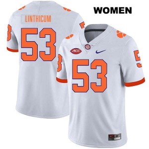 Women's Ryan Linthicum White Clemson Tigers #53 Stitched College Football Jersey 292939-664