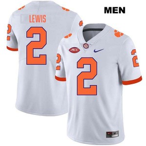 Men's Shelton Lewis White Clemson Tigers #2 Stitched College Football Jersey 987052-498