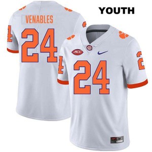 Youth Tyler Venables White Clemson Tigers #24 Stitched College Football Jersey 171351-955