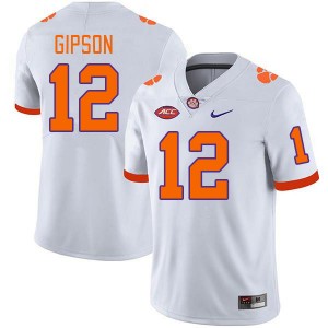 Men's Corian Gipson White Clemson Tigers #12 Replica College Football Jersey 823688-569
