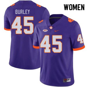 Women's Vic Burley Purple Clemson Tigers #45 Alumni College Football Jersey 355759-899