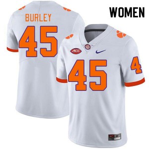 Women's Vic Burley White Clemson Tigers #45 Limited College Football Jersey 156925-629