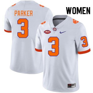 Women's T.J. Parker White Clemson Tigers #3 Replica College Football Jersey 608513-814