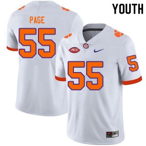 Youth Payton Page White Clemson Tigers #55 Stitched College Football Jersey 303106-378