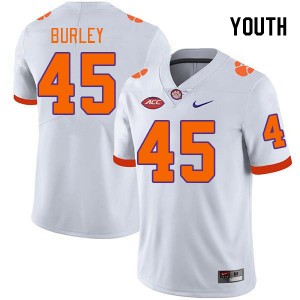Youth Vic Burley White Clemson Tigers #45 Replica College Football Jersey 911573-622