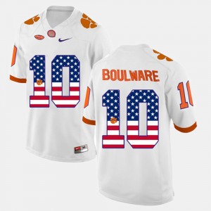 Men's Ben Boulware White Clemson Tigers #10 US Flag Fashion Jersey 190343-425