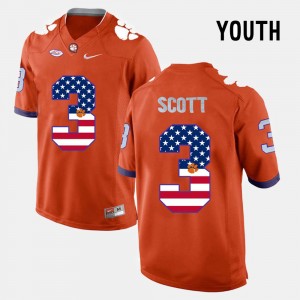 Youth Artavis Scott Orange Clemson Tigers #3 US Flag Fashion Jersey 782161-354