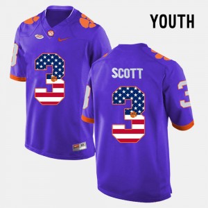 Youth Artavis Scott Purple Clemson Tigers #3 US Flag Fashion Jersey 811231-359