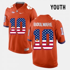 Youth Ben Boulware Orange Clemson Tigers #10 US Flag Fashion Jersey 831888-284