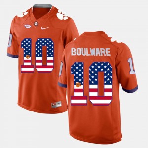 Men's Ben Boulware Orange Clemson Tigers #10 US Flag Fashion Jersey 411998-246