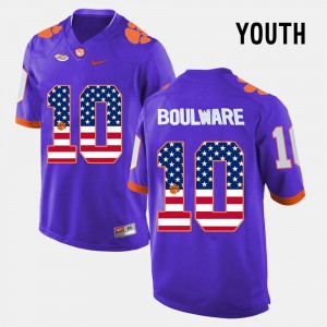 Youth Ben Boulware Purple Clemson Tigers #10 US Flag Fashion Jersey 390740-222