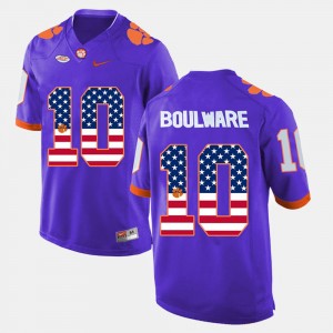 Men's Ben Boulware Purple Clemson Tigers #10 US Flag Fashion Jersey 841286-474
