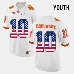 Youth Ben Boulware White Clemson Tigers #10 US Flag Fashion Jersey 416403-128