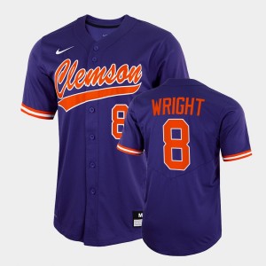 Men's Blake Wright Purple Clemson Tigers #8 2022 Full-Button College Baseball Jersey 822454-685