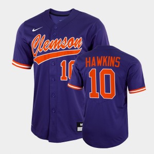 Men's Bryar Hawkins Purple Clemson Tigers #10 2022 Full-Button College Baseball Jersey 652527-632