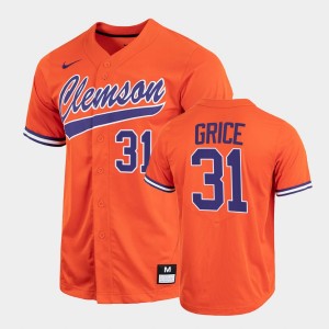 Men's Caden Grice Orange Clemson Tigers #31 2022 Full-Button College Baseball Jersey 228164-703