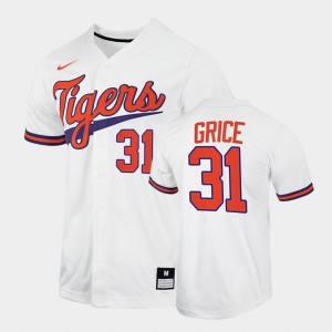 Men's Caden Grice White Clemson Tigers #31 2022 College Baseball Jersey 178787-103