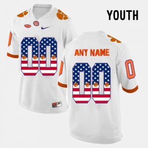 Youth Custom White Clemson Tigers #00 US Flag Fashion Jersey 615091-617