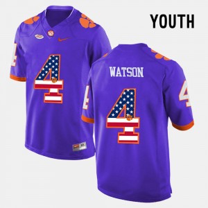 Youth DeShaun Watson Purple Clemson Tigers #4 US Flag Fashion Jersey 549247-490