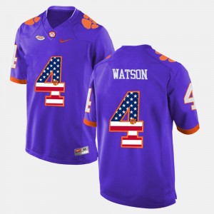 Men's DeShaun Watson Purple Clemson Tigers #4 US Flag Fashion Jersey 602131-926