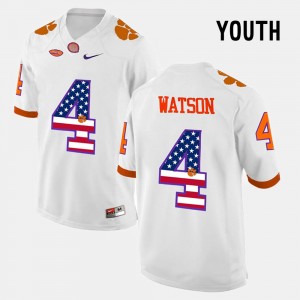 Youth DeShaun Watson White Clemson Tigers #4 US Flag Fashion Jersey 851316-717