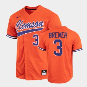 Men's Dylan Brewer Orange Clemson Tigers #3 2022 Full-Button College Baseball Jersey 253723-430