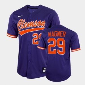 Men's Max Wagner Purple Clemson Tigers #29 2022 Full-Button College Baseball Jersey 377150-106