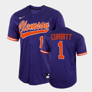 Men's Tyler Corbitt Purple Clemson Tigers #1 2022 Full-Button College Baseball Jersey 399536-739