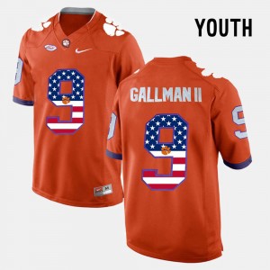 Youth Wayne Gallman II Orange Clemson Tigers #9 US Flag Fashion Jersey 717988-683