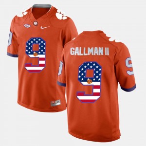 Men's Wayne Gallman II Orange Clemson Tigers #9 US Flag Fashion Jersey 307788-740