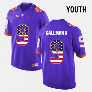 Youth Wayne Gallman II Purple Clemson Tigers #9 US Flag Fashion Jersey 167737-255