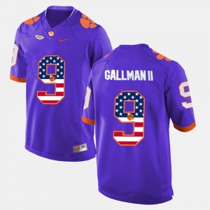 Men's Wayne Gallman II Purple Clemson Tigers #9 US Flag Fashion Jersey 255239-876