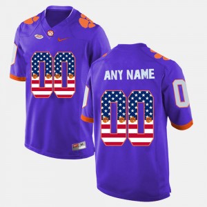 Men's Custom Purple Clemson Tigers #00 US Flag Fashion Jersey 999184-287