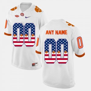 Men's Custom White Clemson Tigers #00 US Flag Fashion Jersey 726037-729